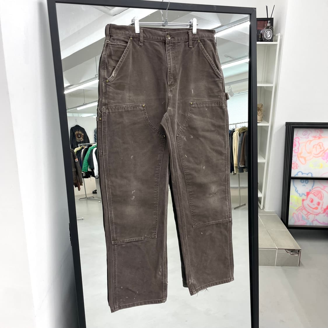 칼하트 OG 더블니 다크브라운 덕캔버스 카펜터 페이딩 와이드 워크팬츠  상품이미지1