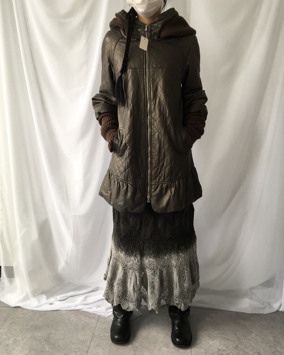 Knit layered leather hood coat 상품이미지1