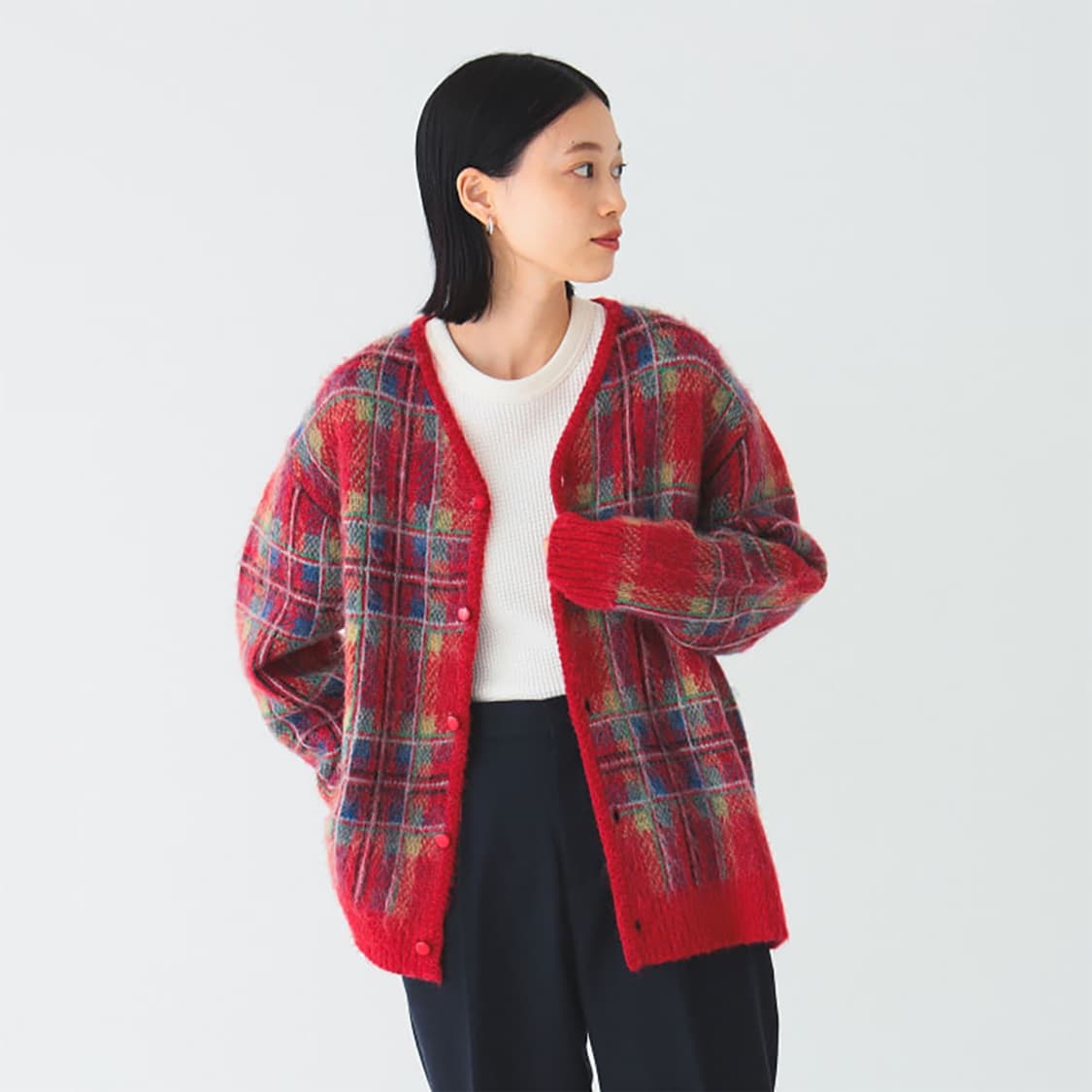 X BEAMS BOY 23fw tartan mohair cardigan 상품이미지2