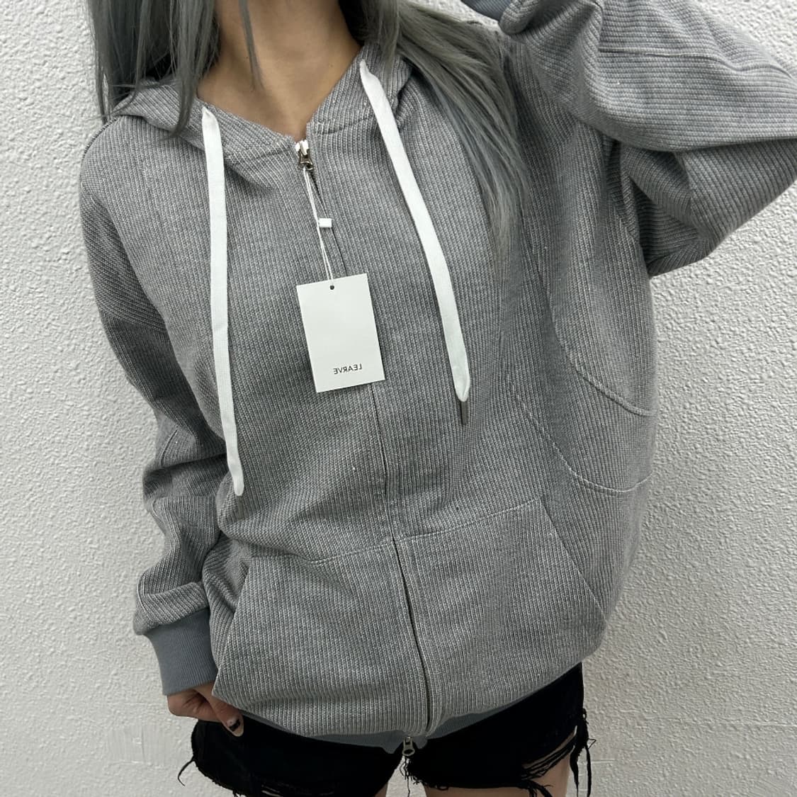 르아브 그레이 니트 후드집업 M 상품이미지2