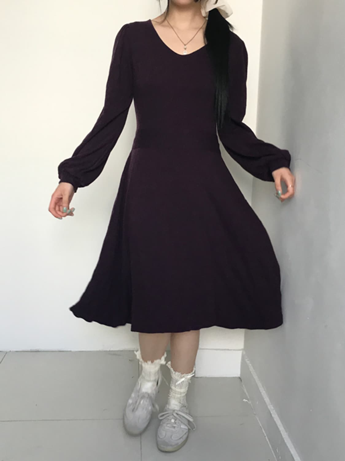 Purple knit ruffler dress 상품이미지8