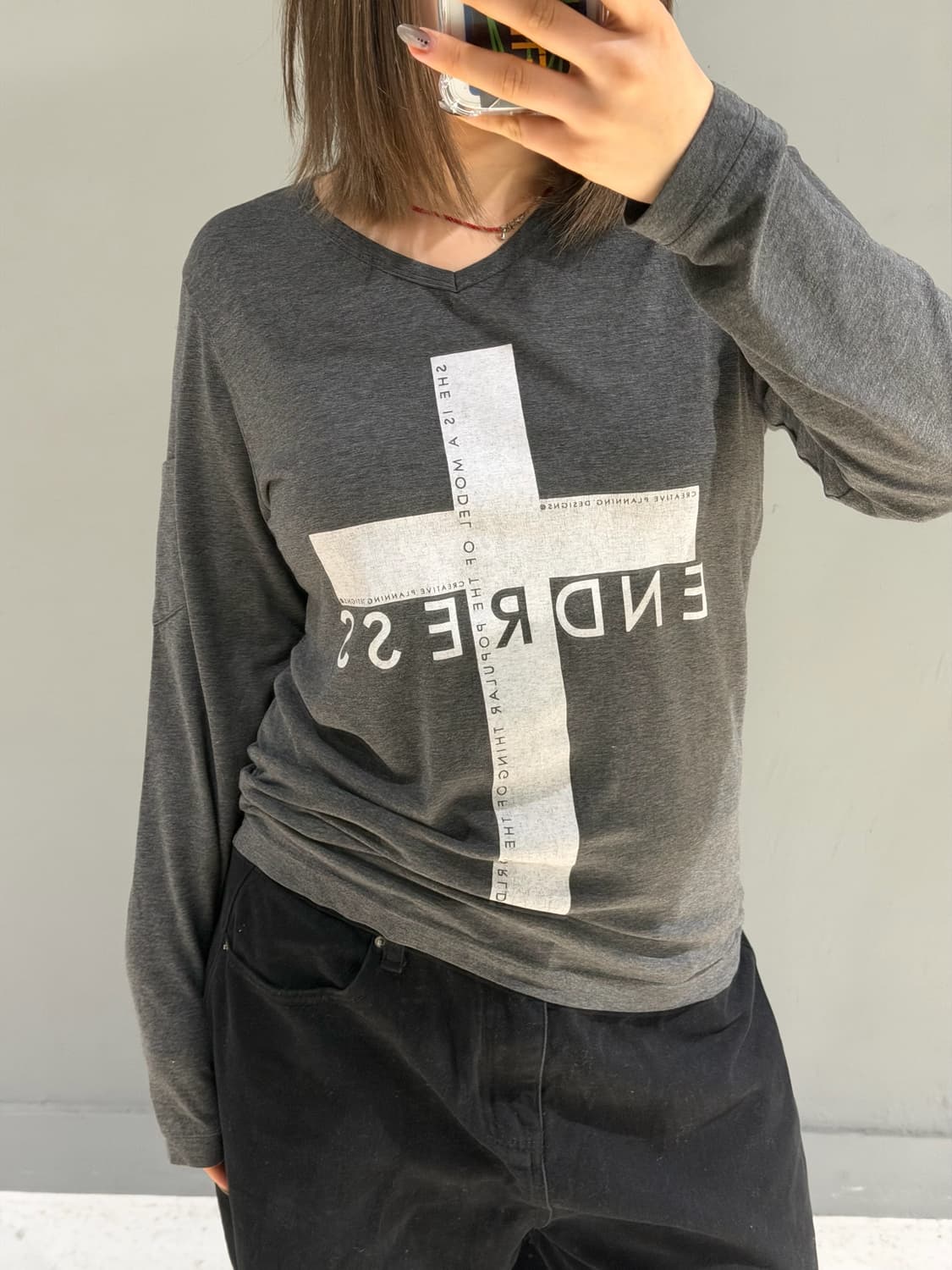 cross printing arm pocket long sleeve 상품이미지2