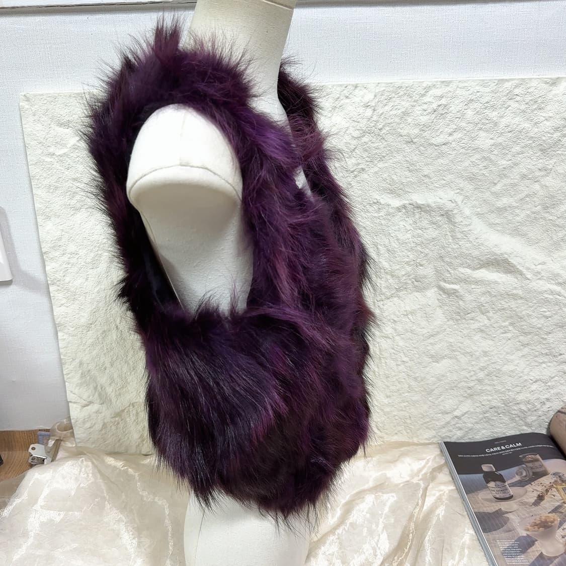 빈티지 다크나이트  퍼플 라쿤퍼 조끼 베스트 상품이미지2