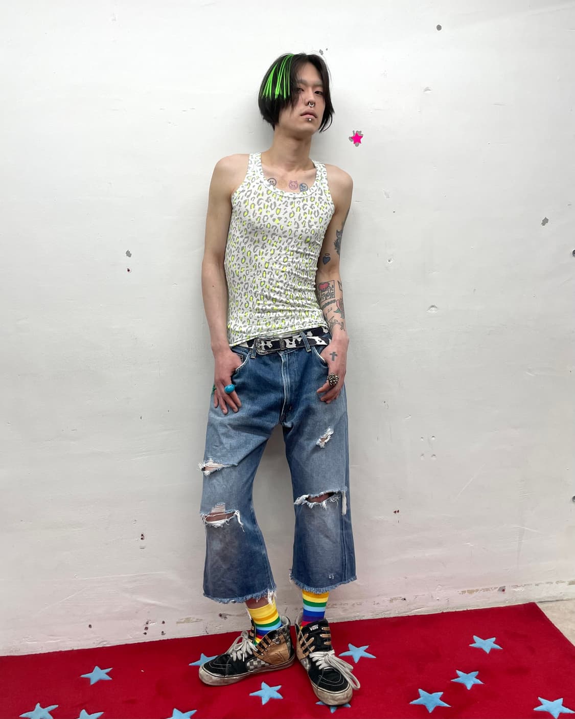 green leopard sleeveless shirt 상품이미지4