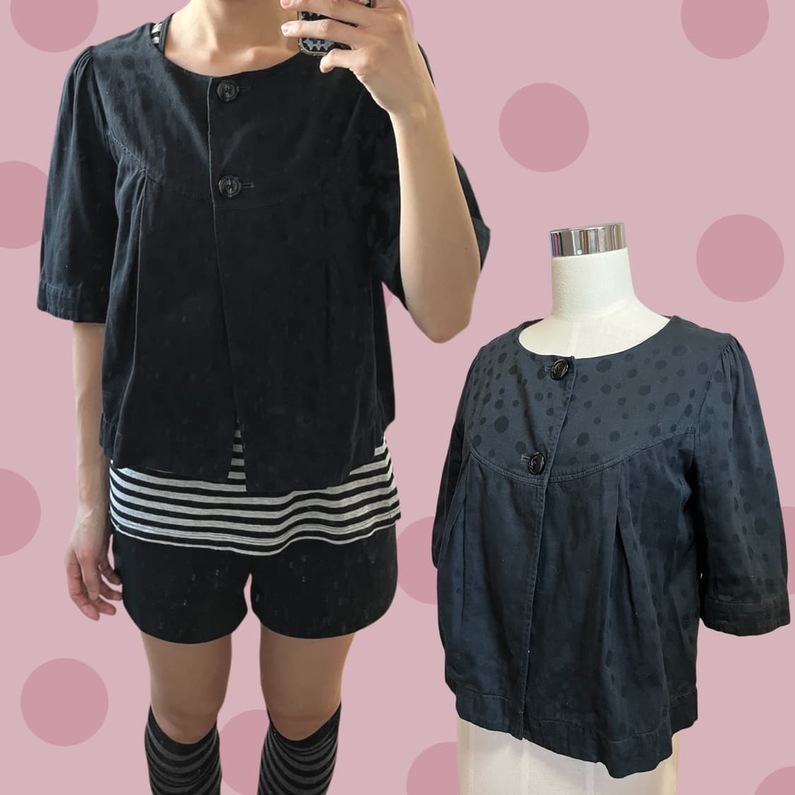 블랙 도트무늬 단추 포인트 가디건 상품이미지1