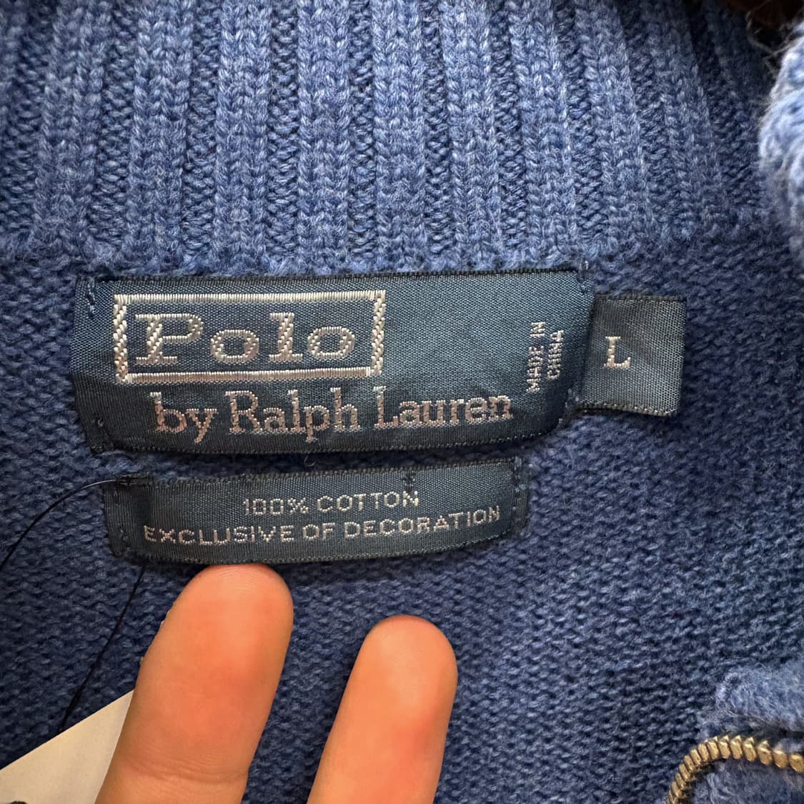 90s 폴로 랄프로렌 더블립 하프집업 코튼 니트 스웨터 블루 N638 상품이미지7