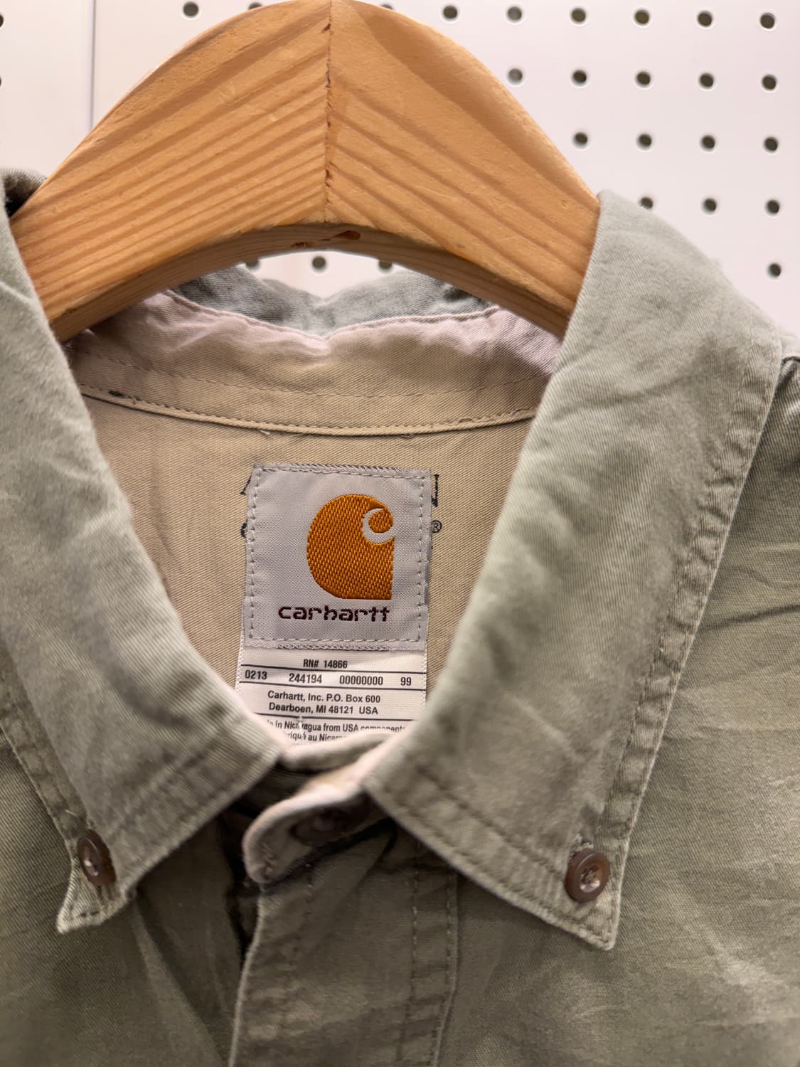 칼하트 원포켓 버튼다운 반팔 셔츠 카키 U1407 상품이미지5