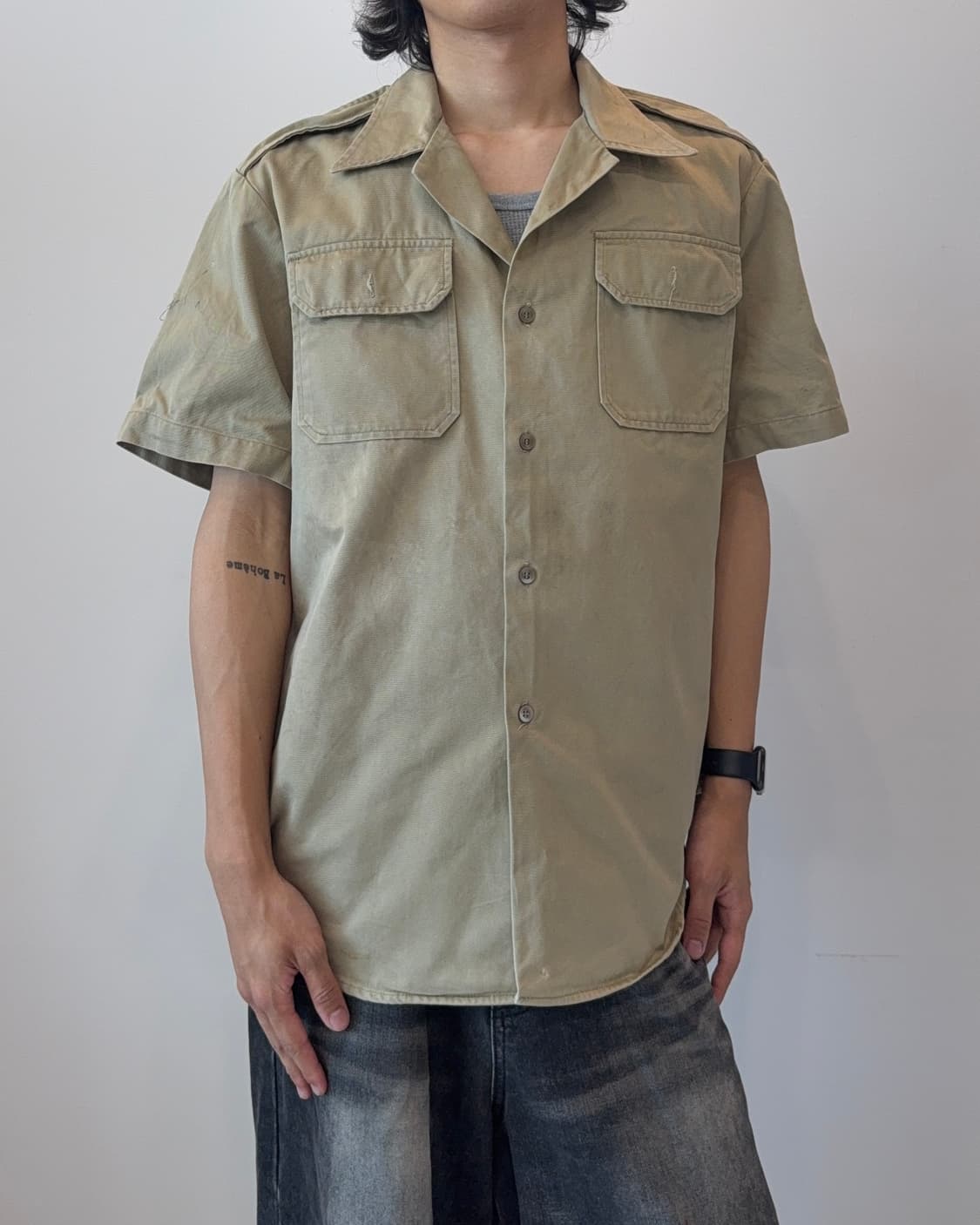 80s U.S. Military Army Tan 445 카키 반팔 셔츠 상품이미지7