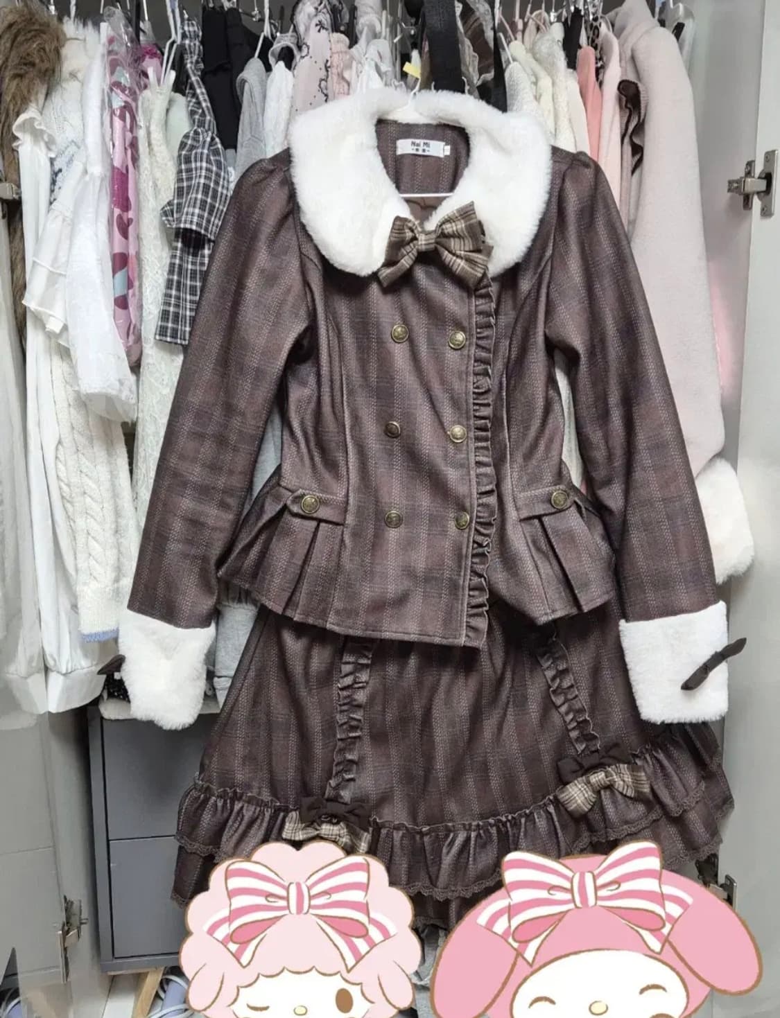 브라운 체크 로리타 투피스 세트 라떼갸루 초코 빈티지 갸루 러블리히메갸루 상품이미지4