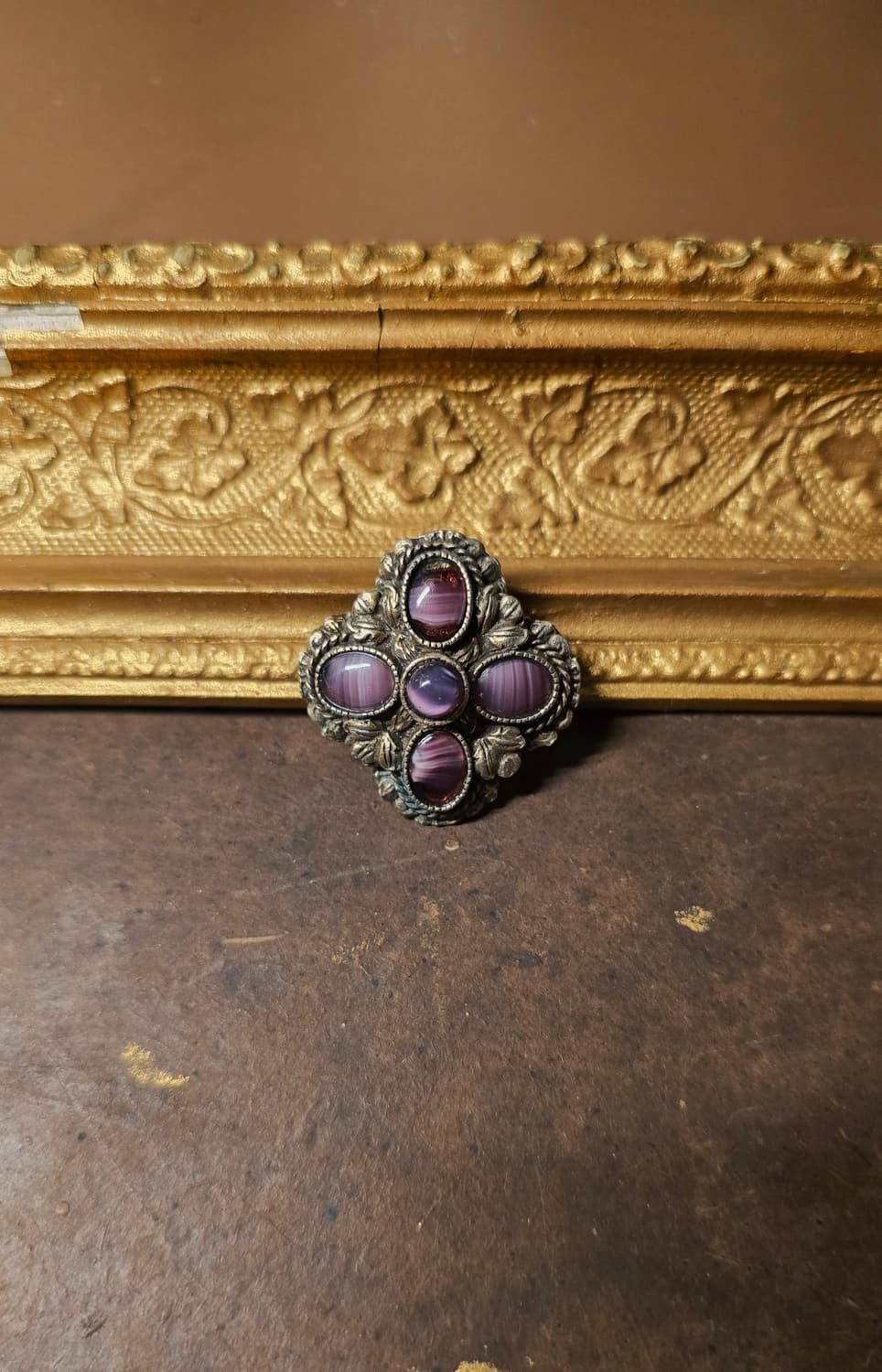 MIRACLE 영국 빈티지 퍼플 클로버 브로치 상품이미지1