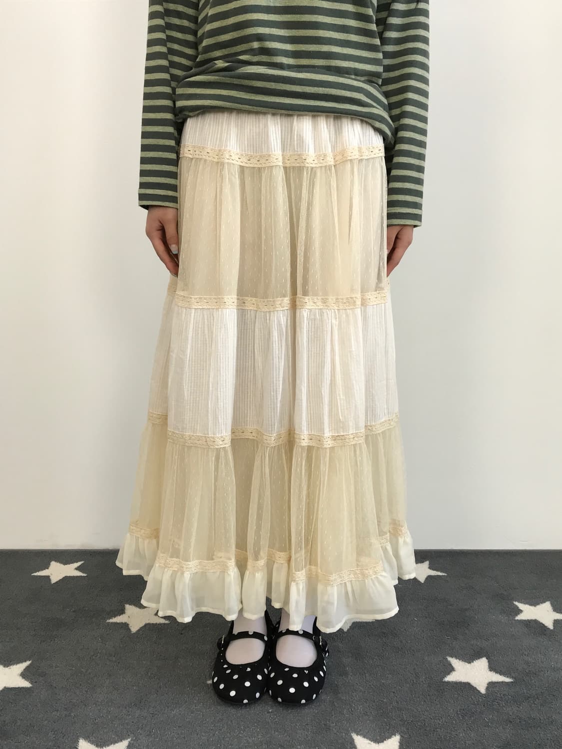 Jpn Tiered Lace & Tulle Maxi Skirt  상품이미지1