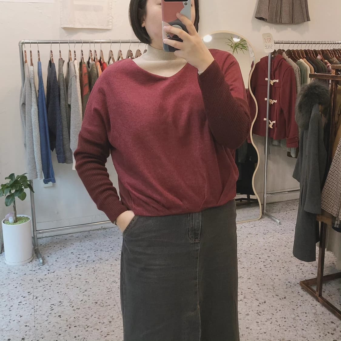 Beams heart 버건디 여성 니트 상품이미지9