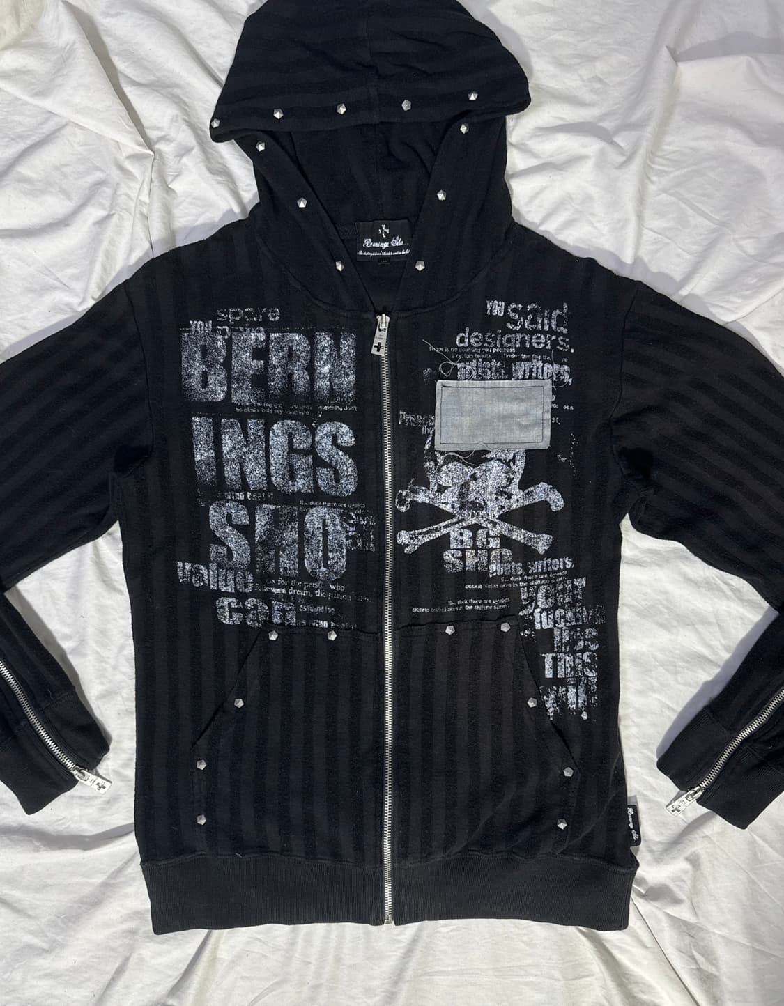 Bernings sho 레터링 스컬 프린트 스터드 후드집업 펑크 y2k 상품이미지6