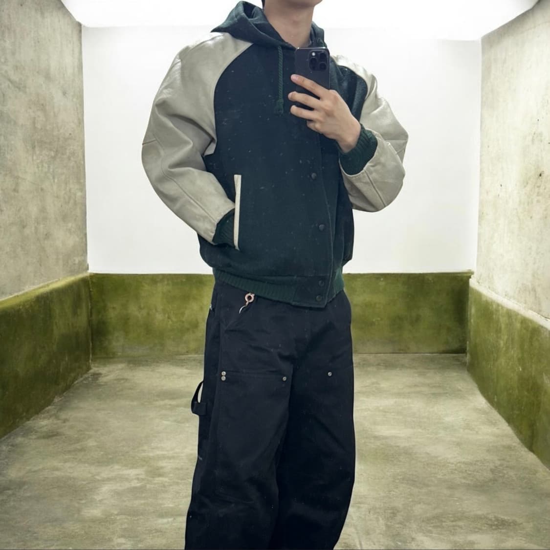 아바하우스 웨스턴로고 후드 바시티 레더자켓 상품이미지3