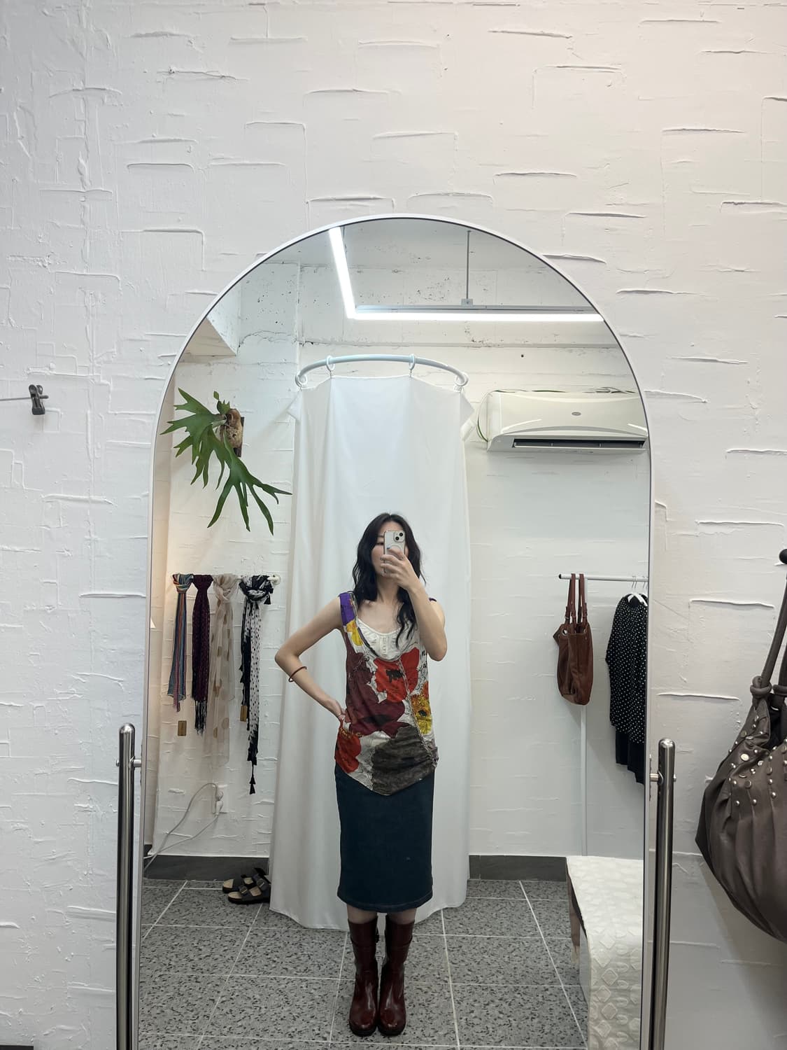 벨트 포인트 딥 블루 스커트 상품이미지2