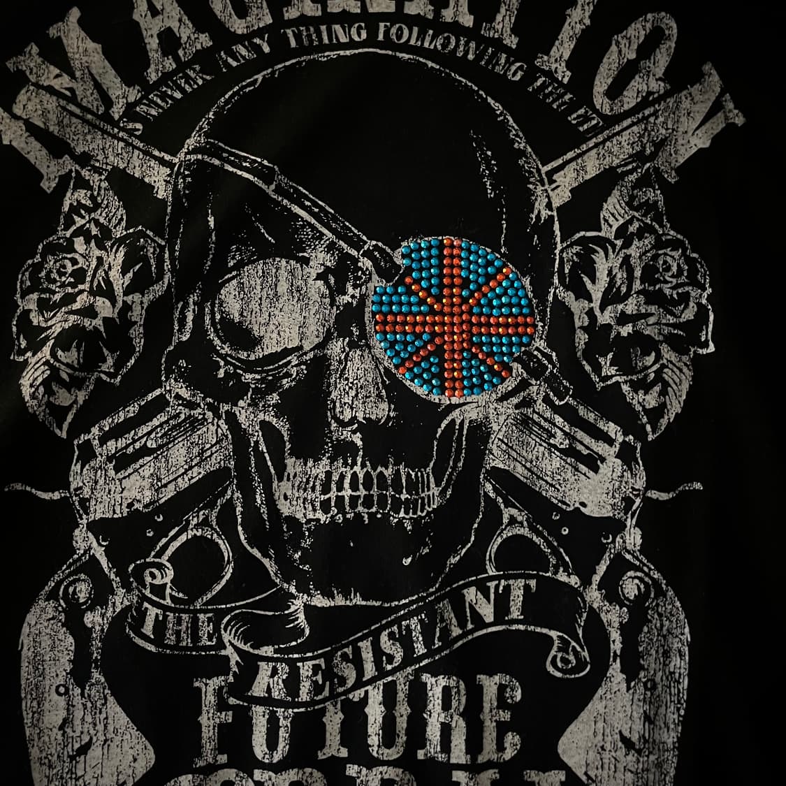 일본빈티지 해골 성조기 큐빅 반팔 상품이미지3