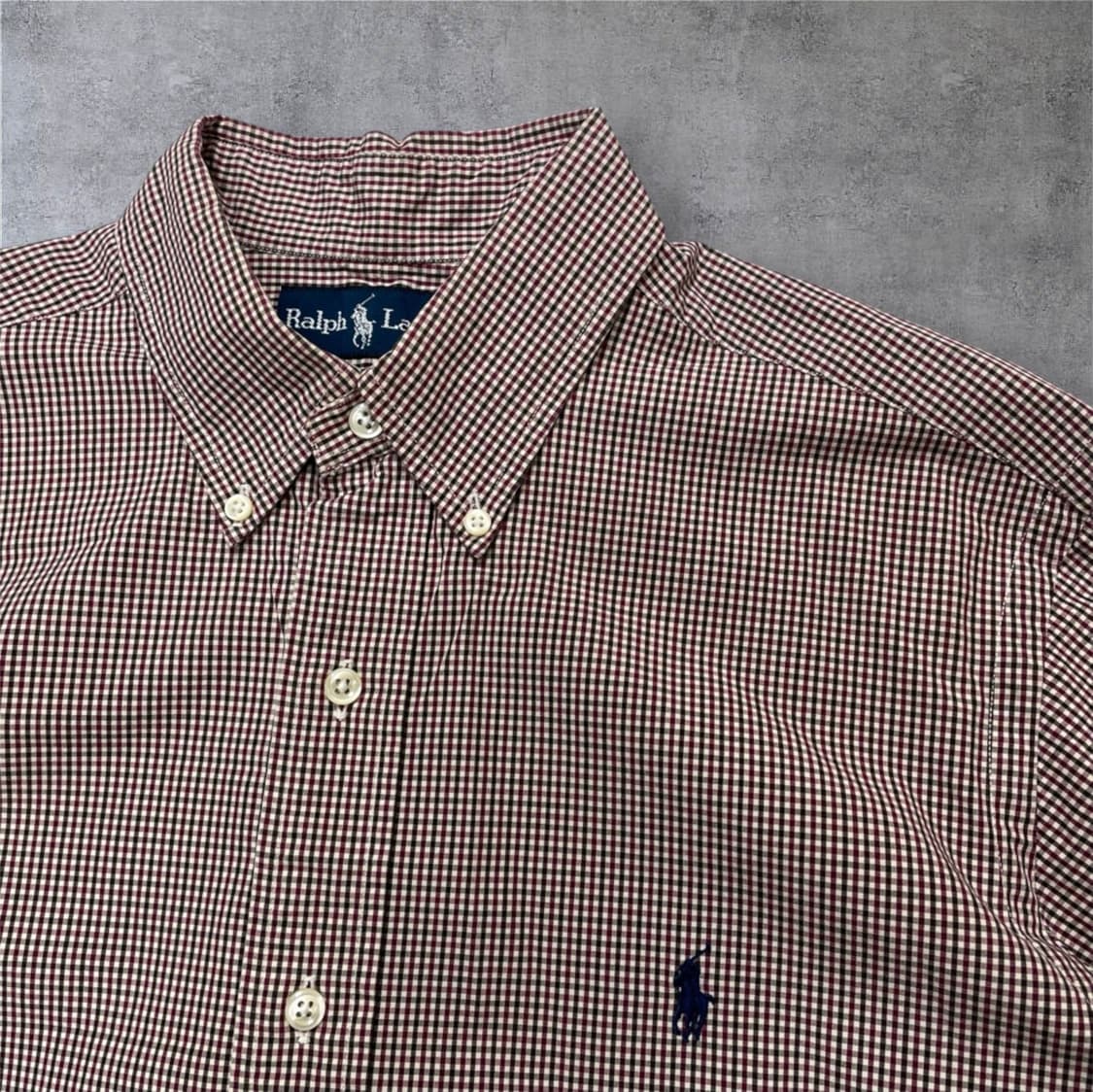 폴로 랄프로렌 버건디 마이크로 체크 클래식핏 버튼다운 셔츠 15반(M) 상품이미지4