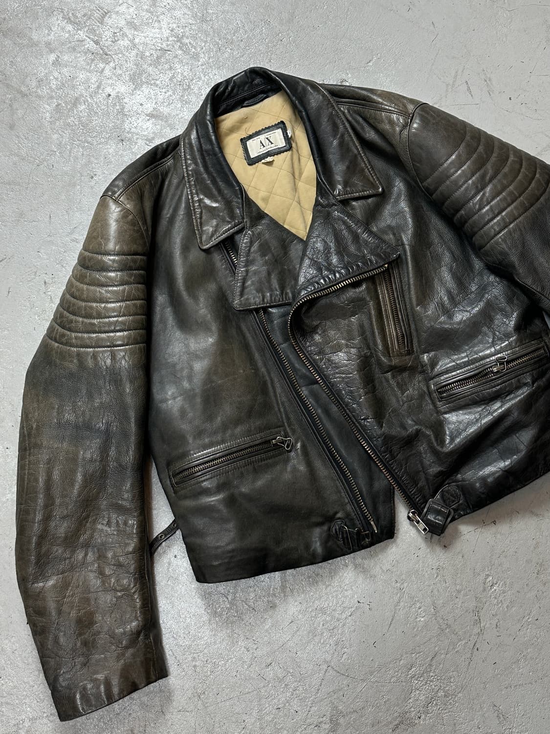 *RARE* 90's 아르마니 에이징 레더 더블 라이더 자켓 상품이미지5