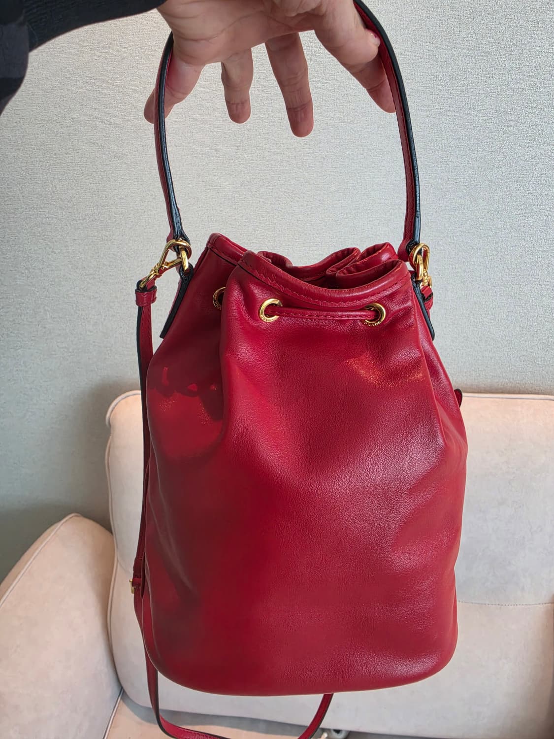 프라다 듀엣 레더 버킷백 크로스백 레드 상품이미지5