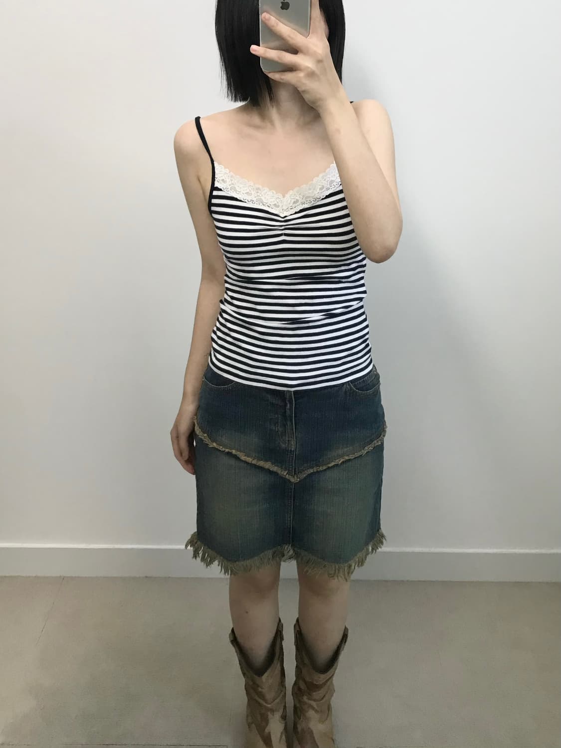 빈티지 레이스 스트라이프 나시 상품이미지1