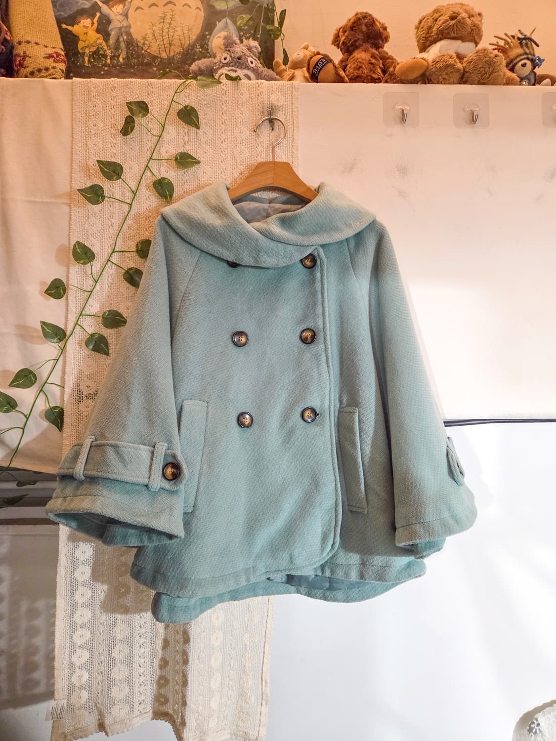 OLIVE DES OLIVE 민트빛 더블버튼 케이프 코트 상품이미지1