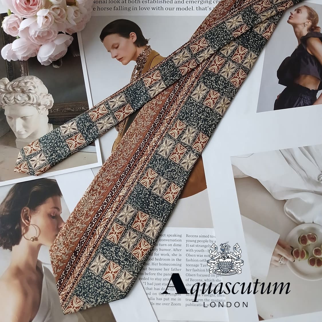 아쿠아스큐텀 실크 브라운 기하 넥타이 9.6cm A+등급 A19308
 상품이미지2