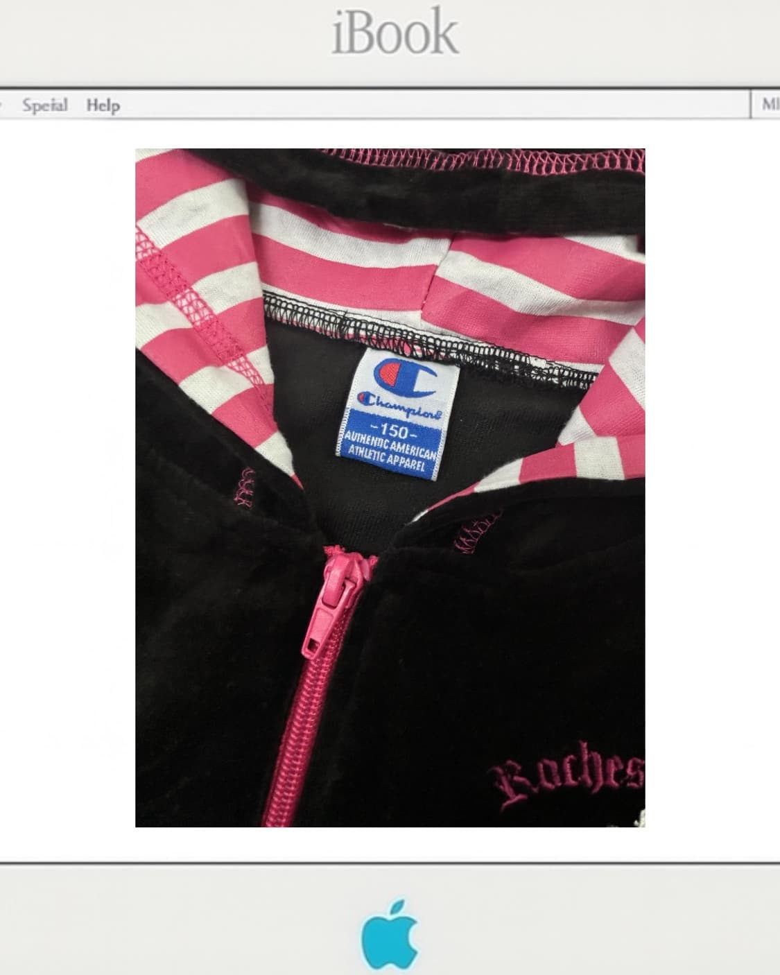  Champion 블랙 벨벳 핑크 스티치 후드 집업 상품이미지4