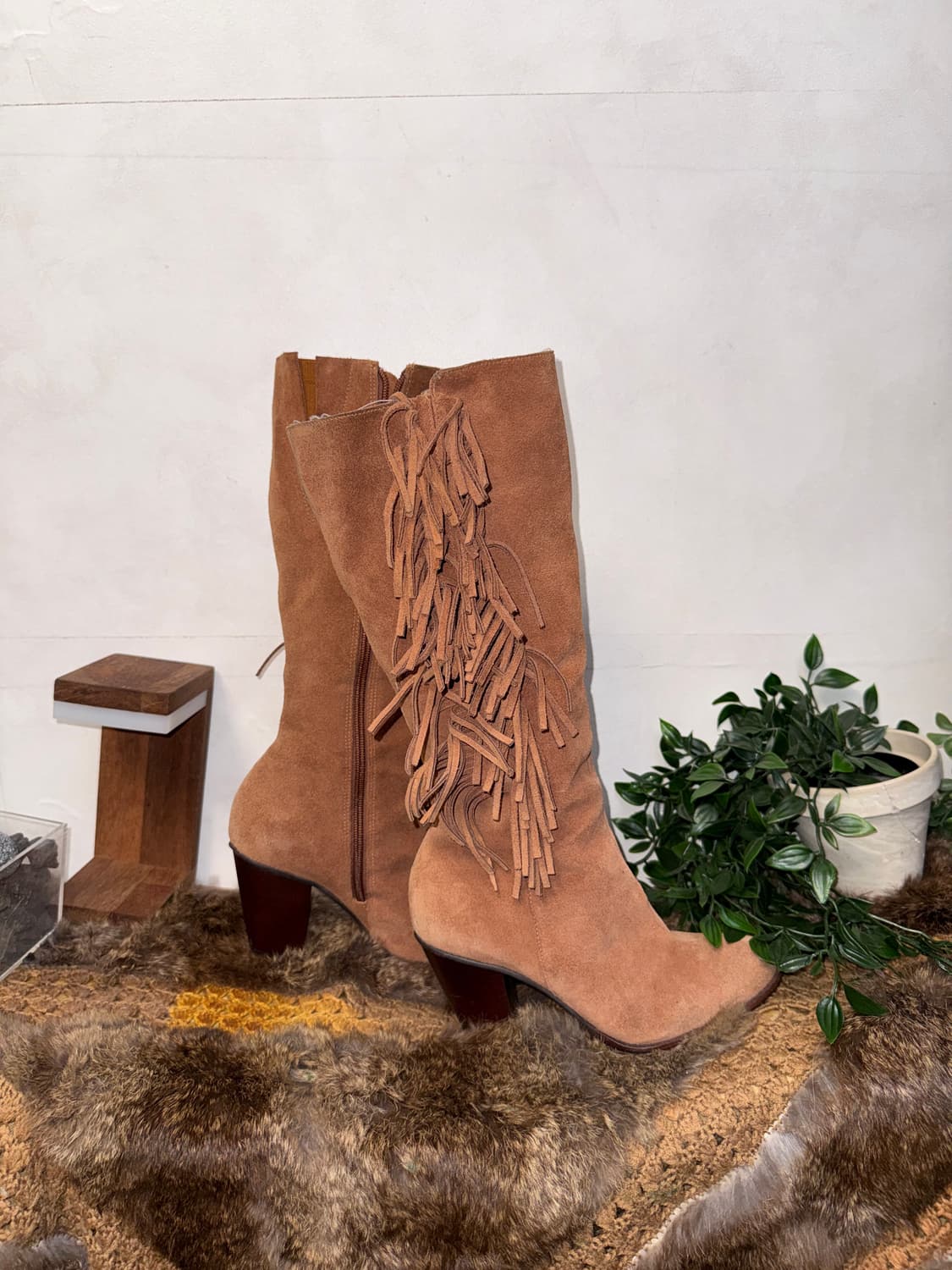 Camel western suede fringe boots 상품이미지5