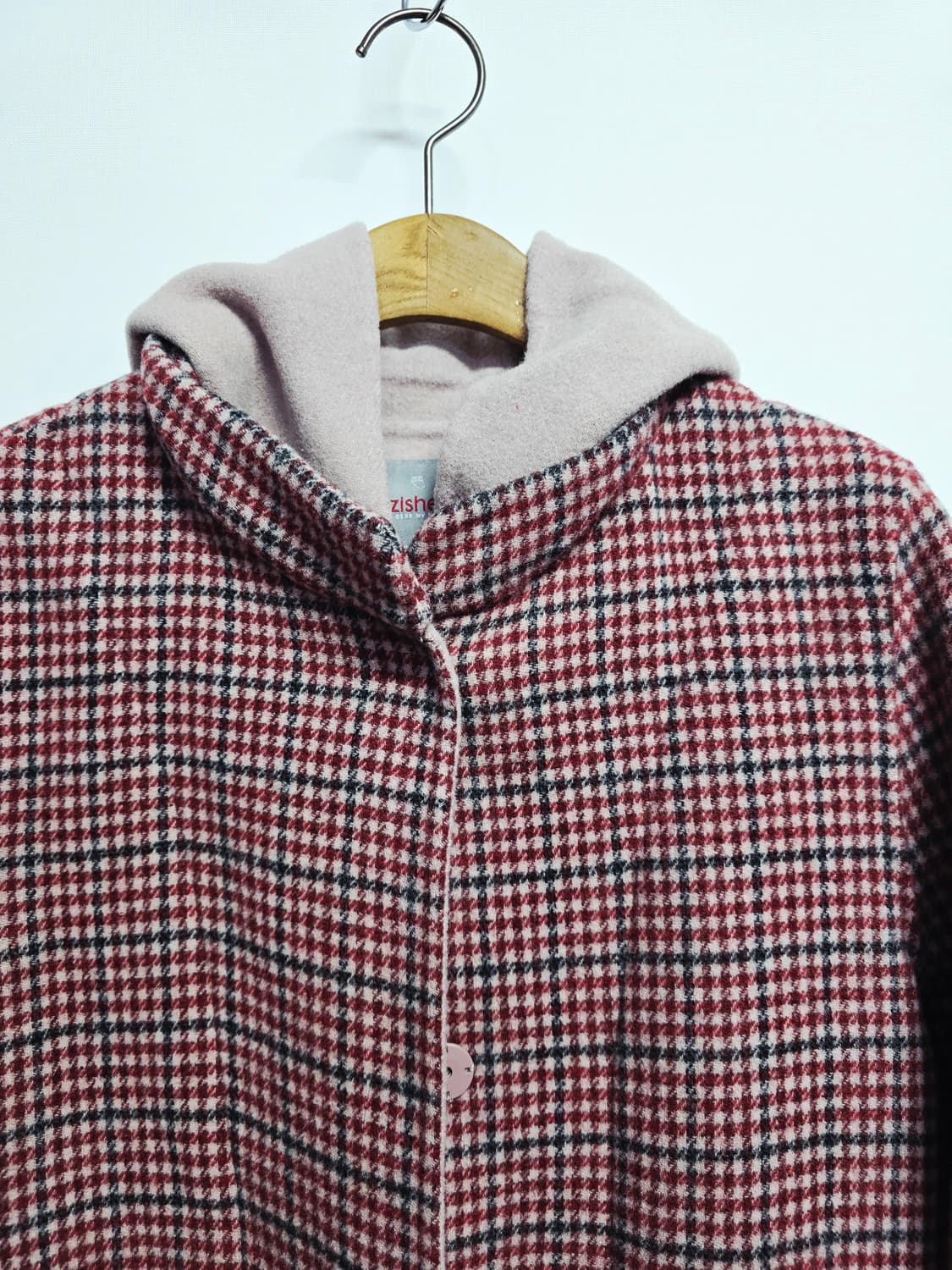 지센 핸드메이드 체크 후드 롱 코트 상품이미지2
