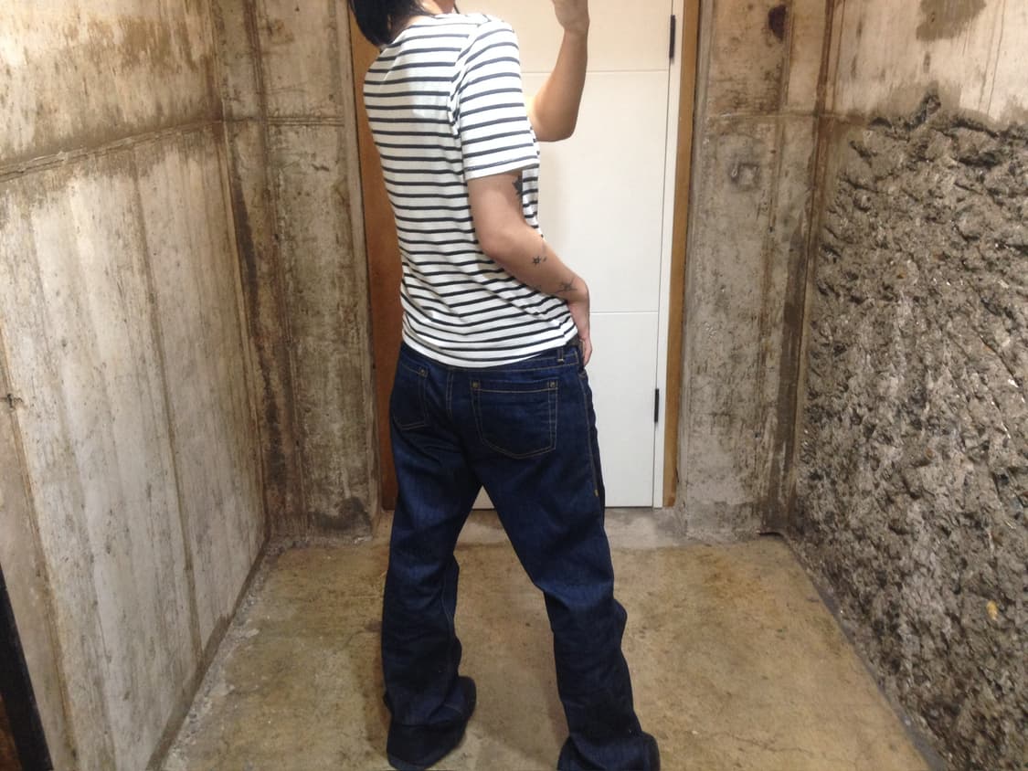 빈티지 반팔 티셔츠 스트라이프 패턴 디테일 아이보리 k76 상품이미지1