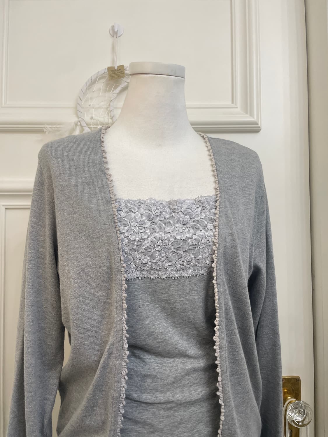 gray cotton open cardigan&lace sleeveles 상품이미지6