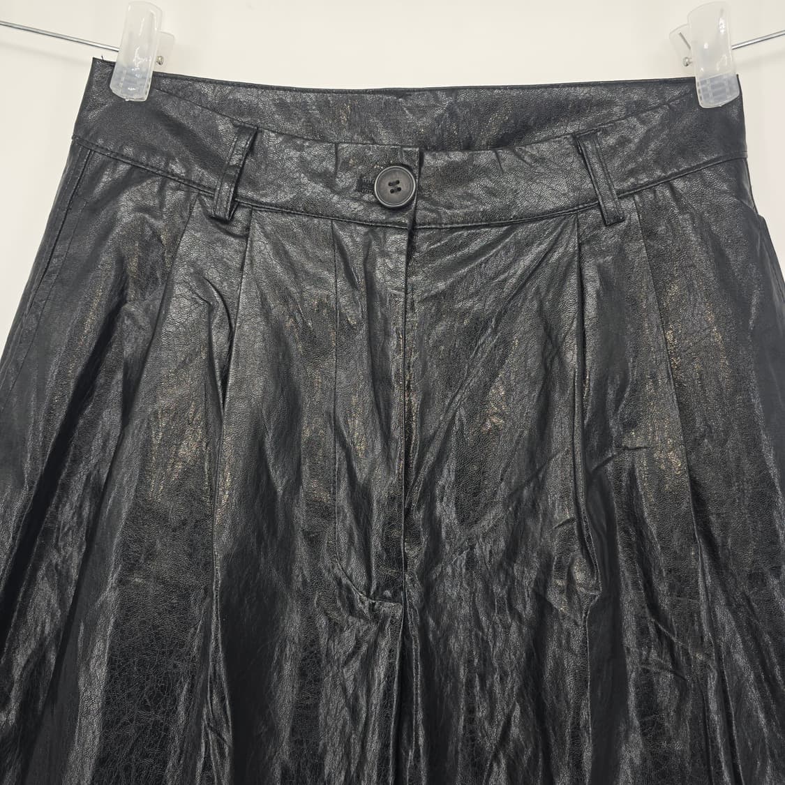 블랙 광택 와이드 인조 레더 팬츠 상품이미지8