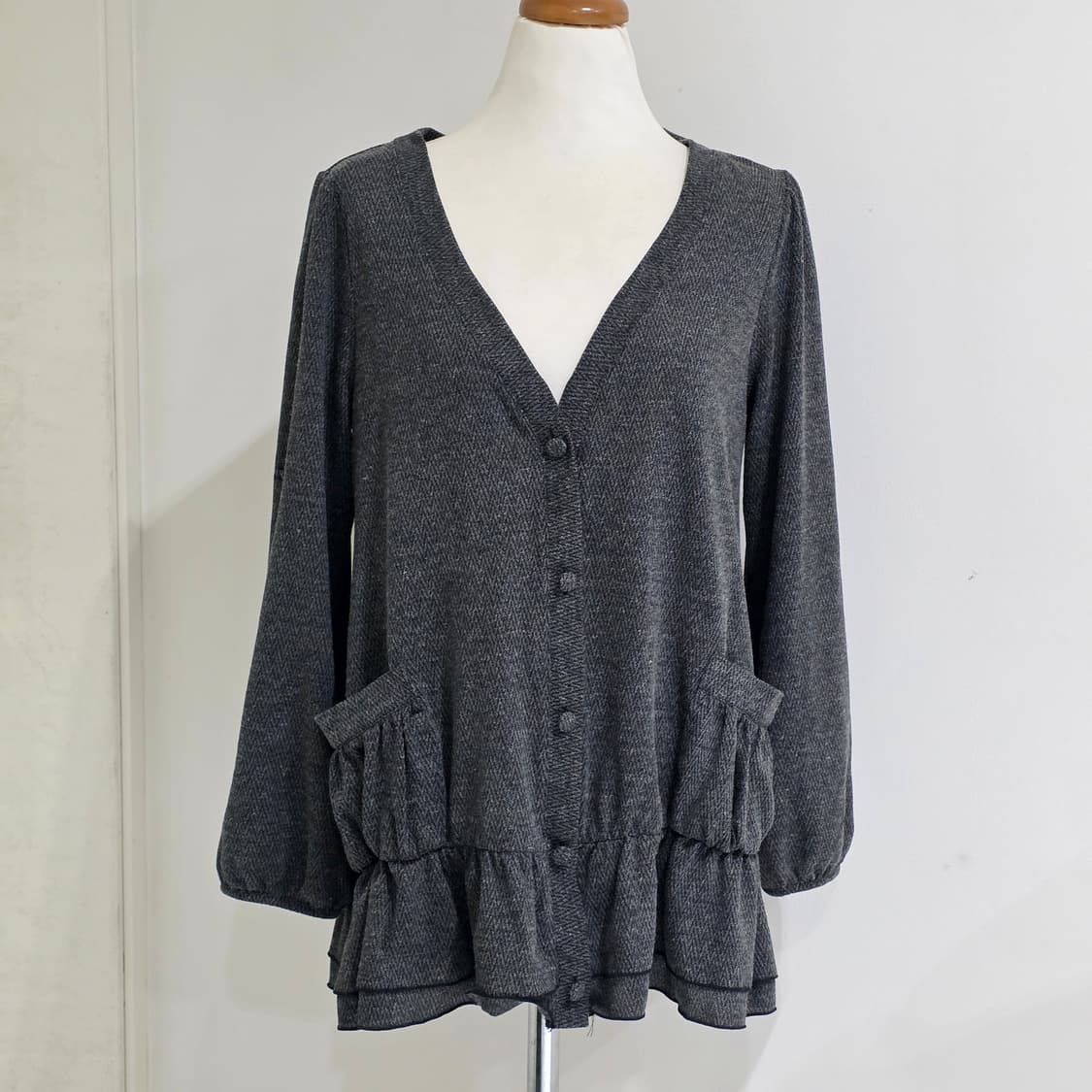 joky gal 일본빈티지)오네갸루 그레이 프릴 로맨틱 모리걸 니트가디건 상품이미지1