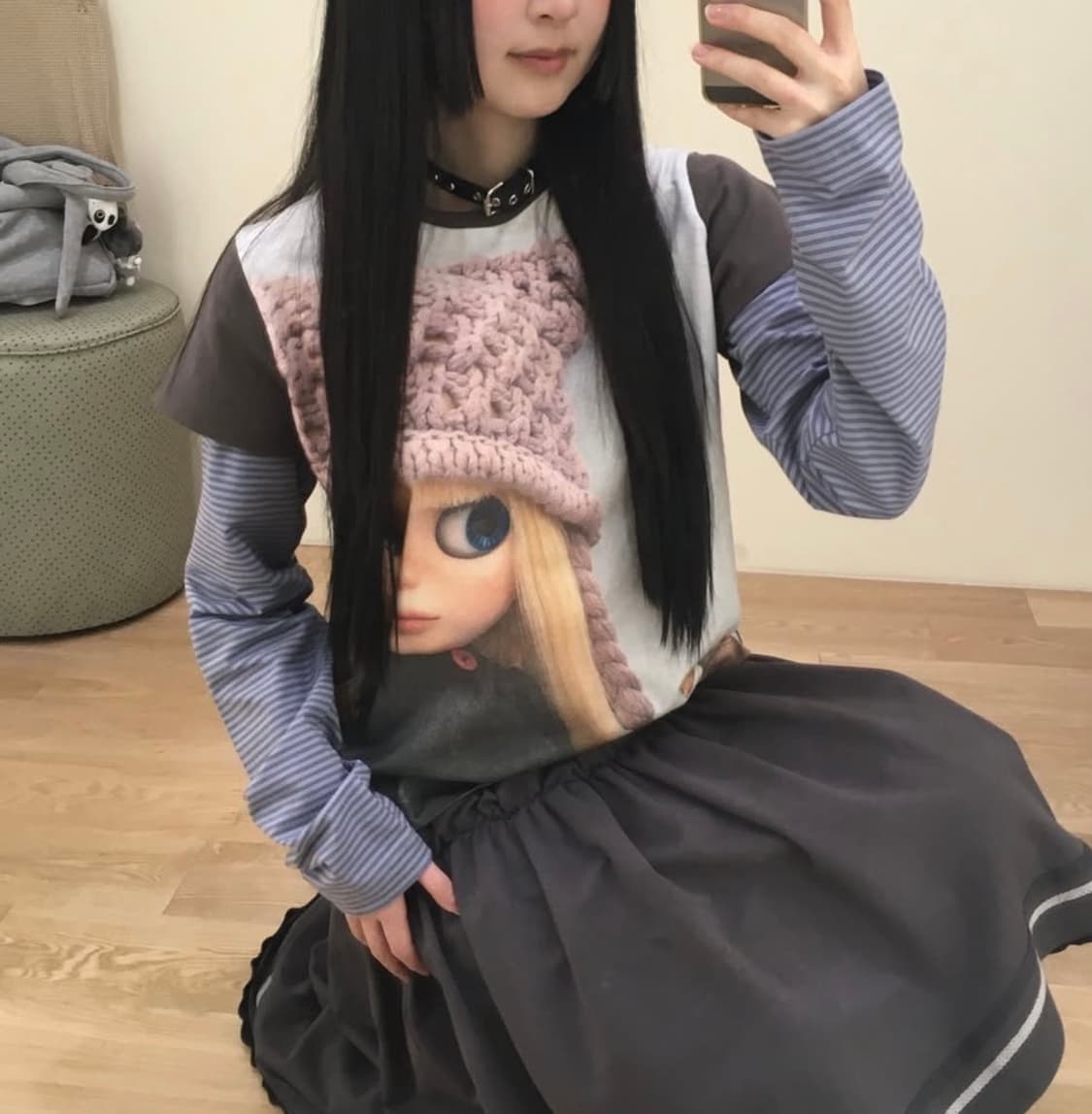 코이세이오 X 브라이스돌 스트라이프 더블 롱 슬리브 애쉬 브라운 상품이미지1