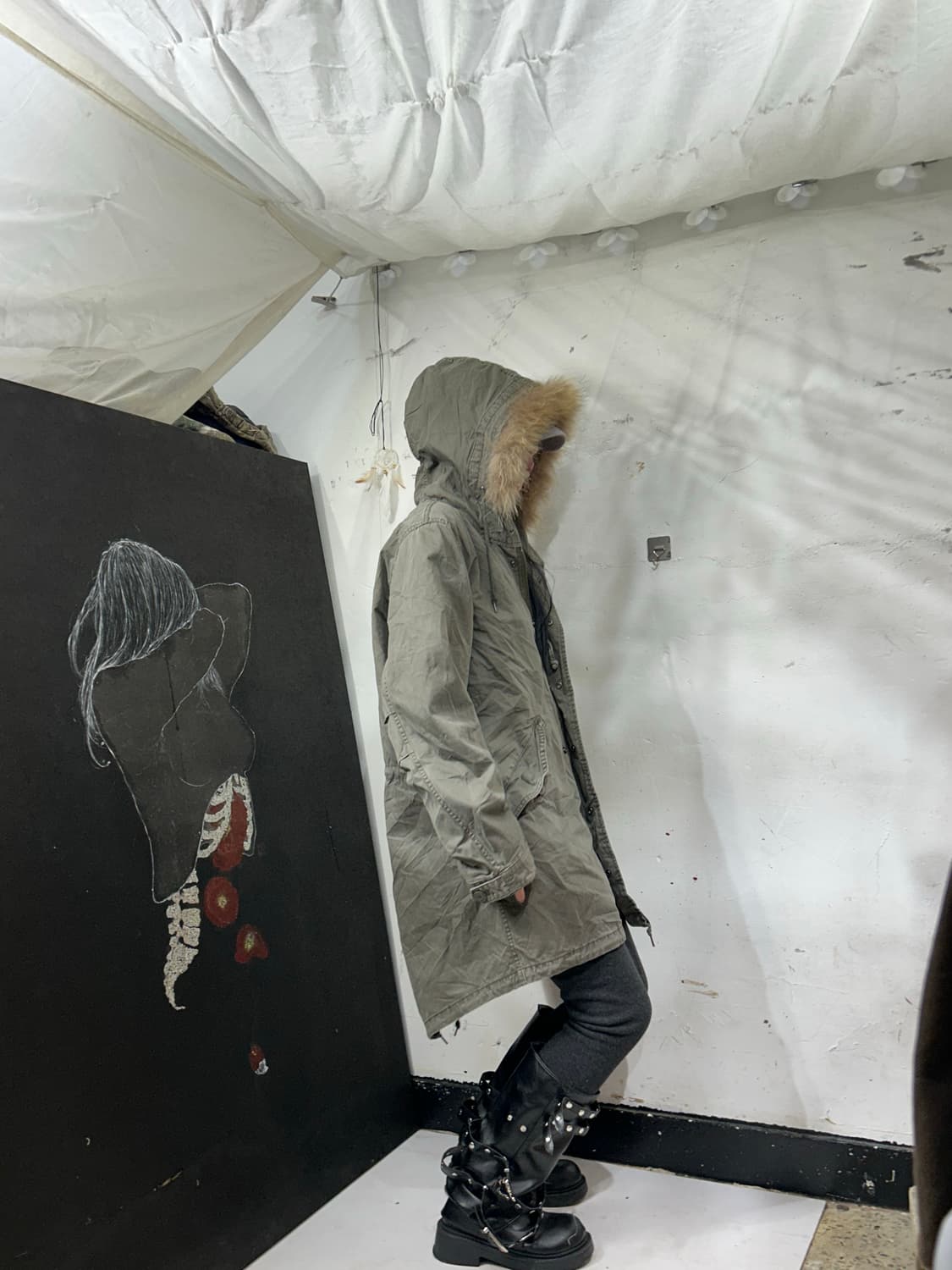 일본빈티지 울프죠 퍼 후드 야상 개파카 y2k L 상품이미지1