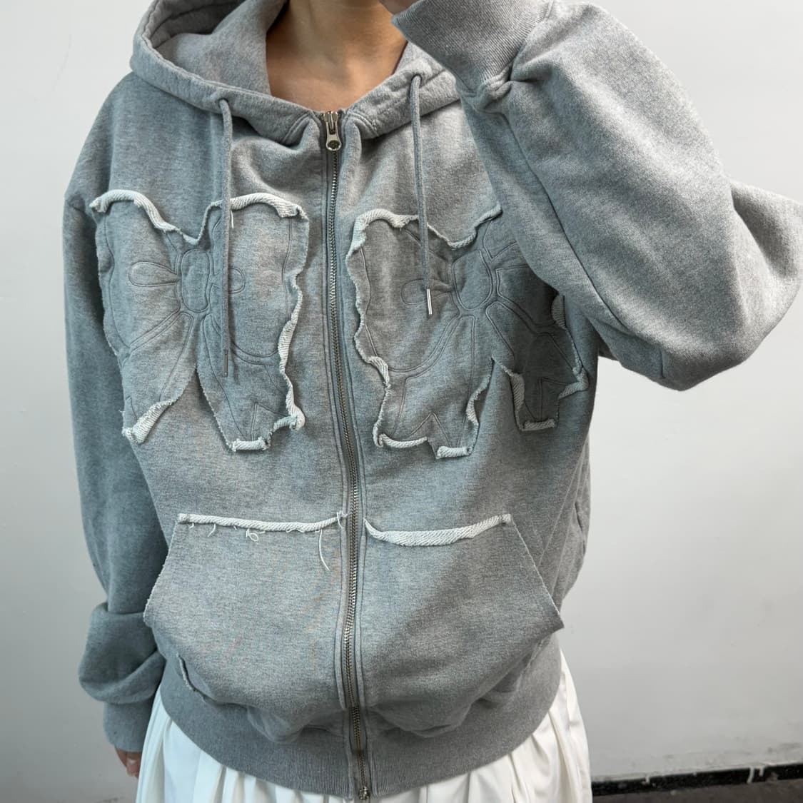 유희 그레이 리본 후드집업 상품이미지2