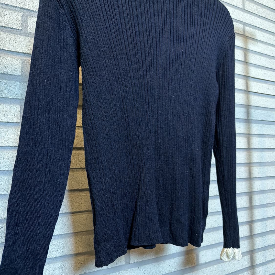 JPN VINTAGE 롱슬리브 골지 니트 레이스 프릴 디테일 슬림핏 남색 상품이미지5