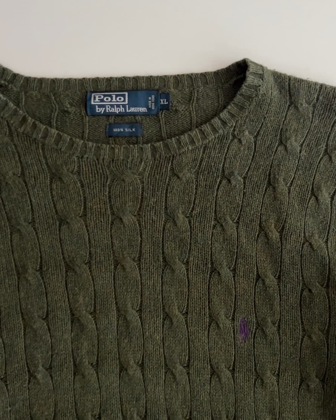 폴로 랄프로렌 케이블 꽈배기 다크 그린 실크 니트 XL 상품이미지3