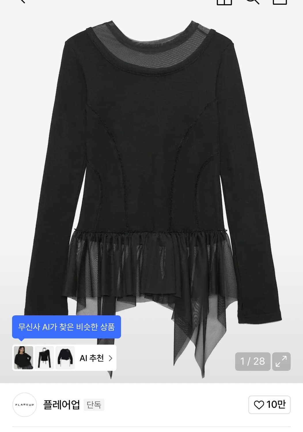 플레어업 레이어드 레이스 프릴 롱 슬리브 블랙 상품이미지1