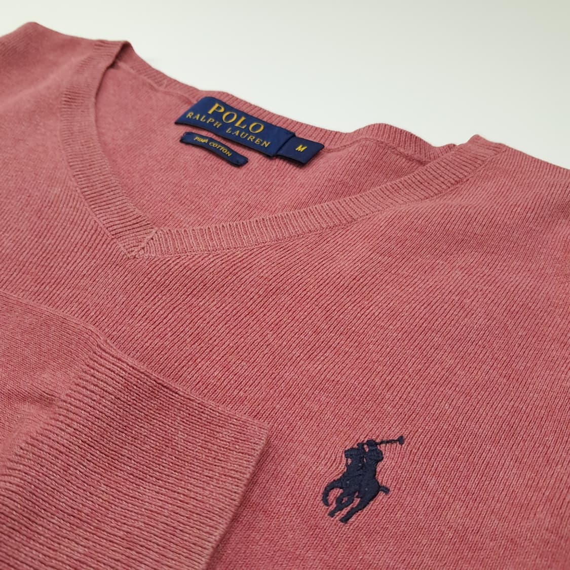 CL417 M 폴로 00s 피마코튼 브이넥 살몬핑크 니트 스웨터 상품이미지4