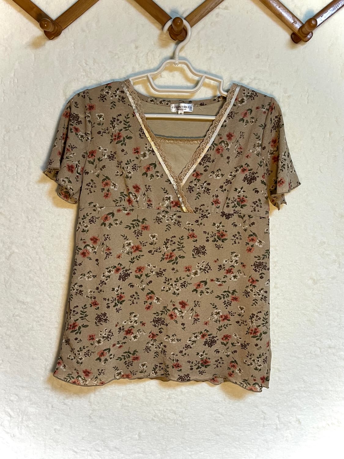 빈티지 플라워 레이어드 레이스 반팔 티셔츠 상품이미지1