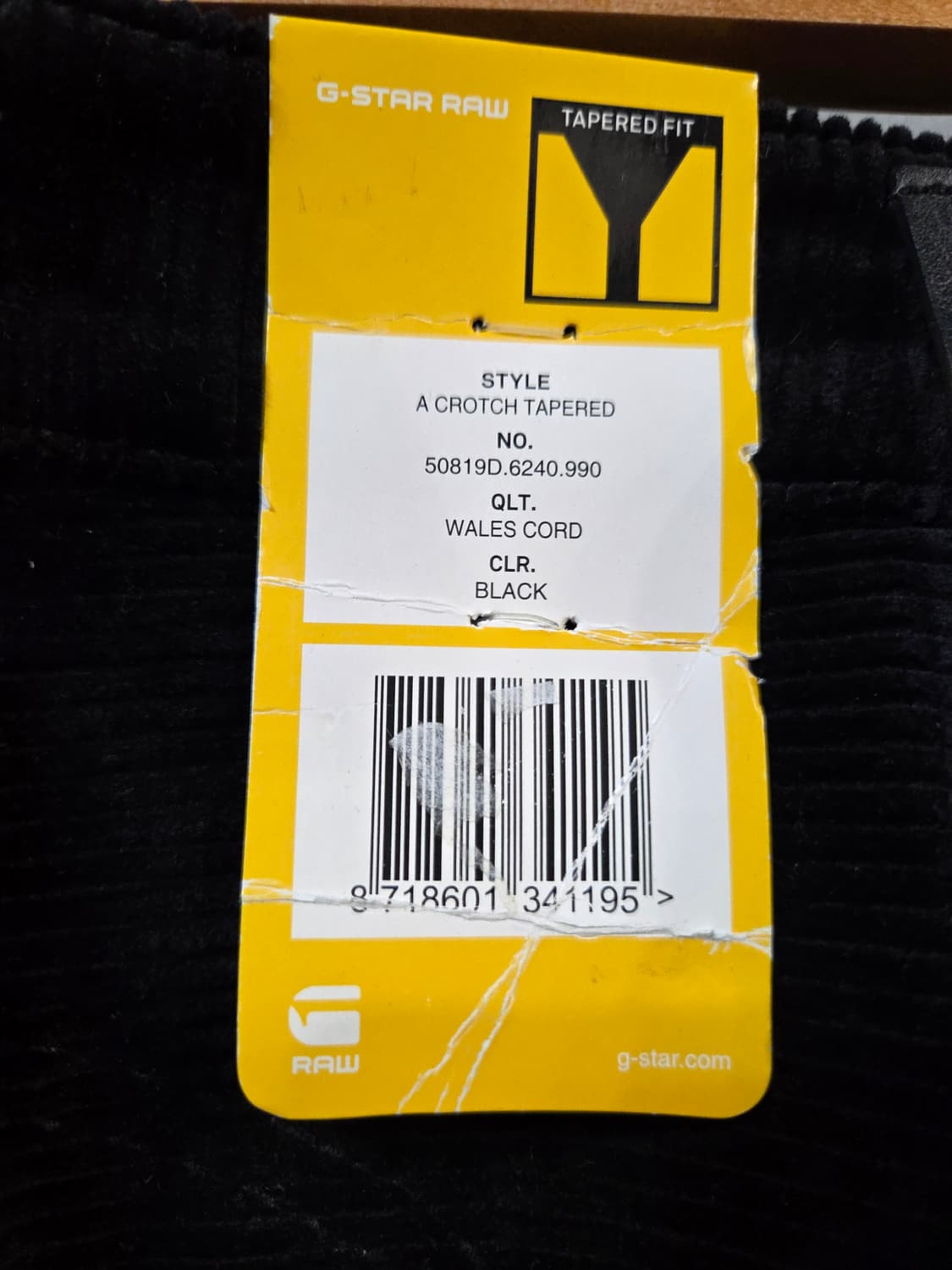 G-STAR 블랙 코듀로이 바지(W33/L32) 상품이미지6