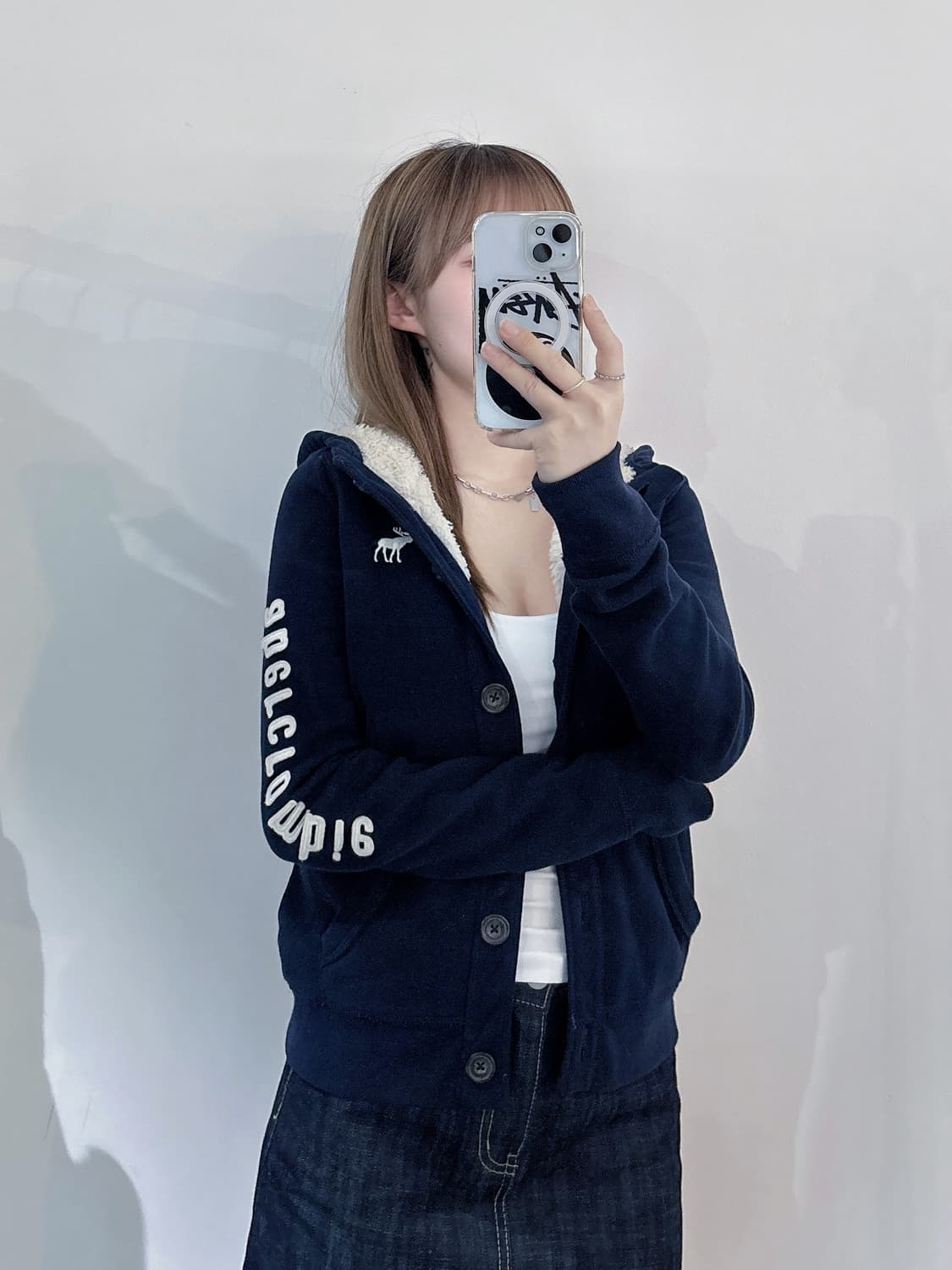 아베크롬비 사이드로고 네이비 버튼 후드집업 상품이미지4