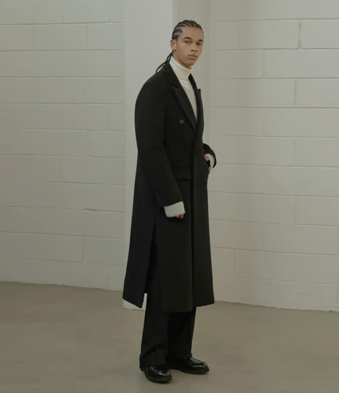 효지 엑스트라 롱 더블 트임 코트 BLACK 상품이미지4