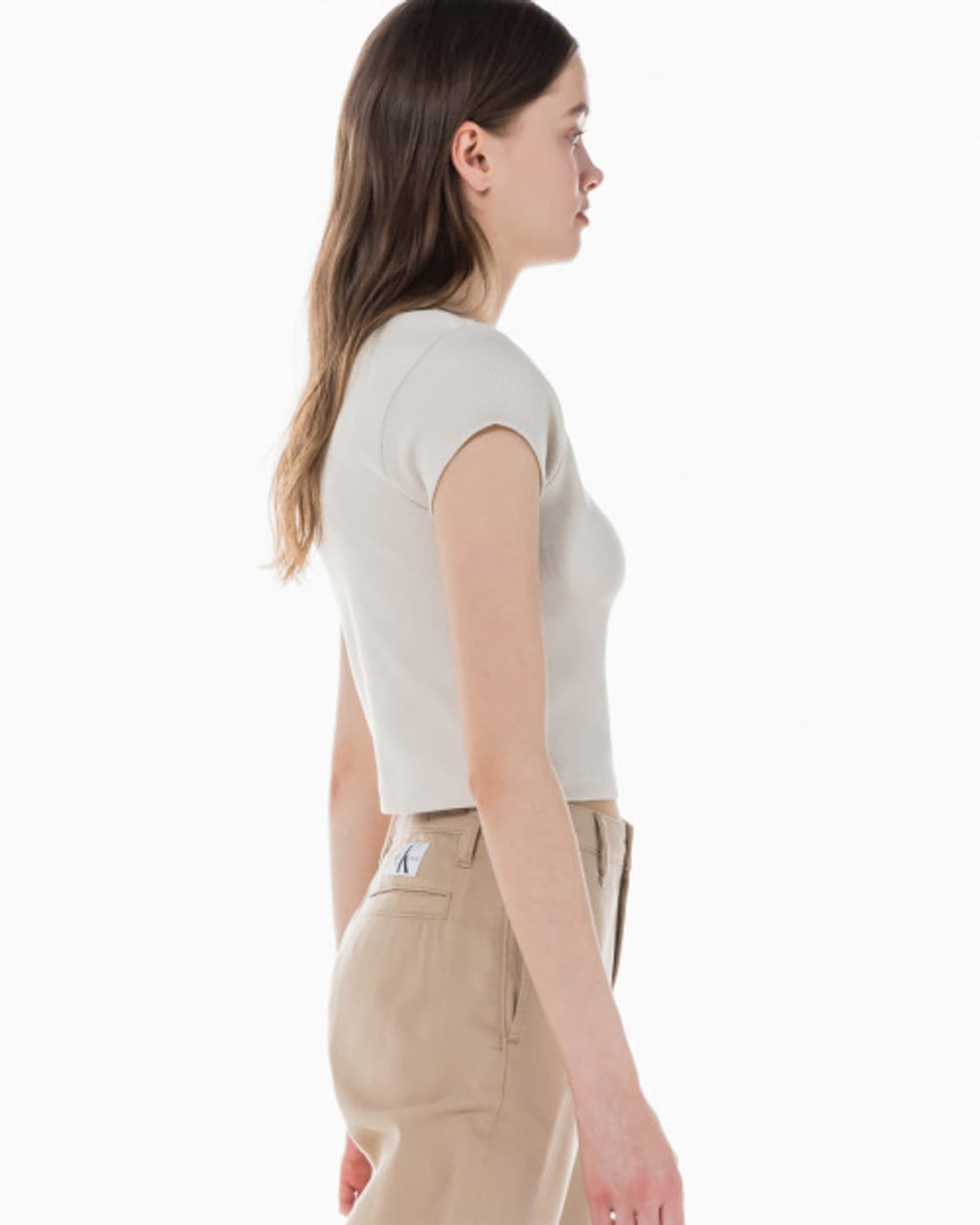 캘빈클라인 진 여성 CK 립 크롭 슬림핏 반팔 티셔츠 아이보리 상품이미지3