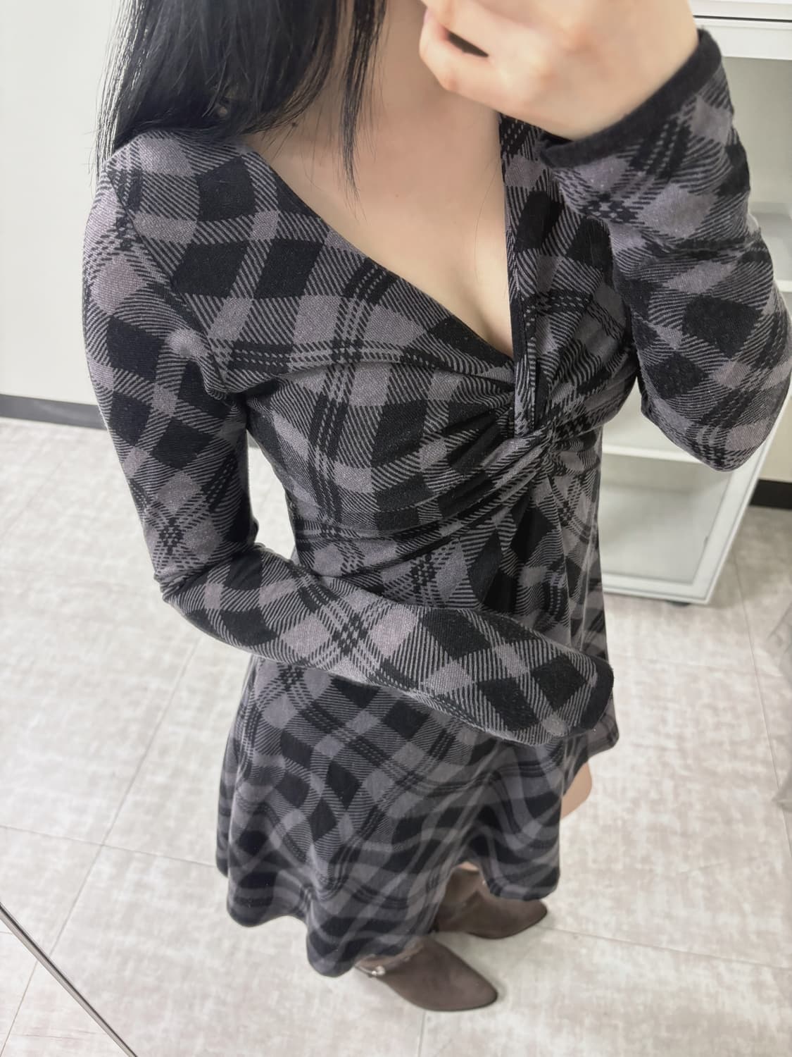 check pattern wrap dress 상품이미지4