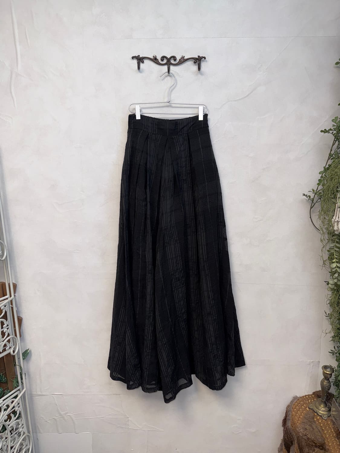 Black check mesh wide skirt pants 상품이미지1