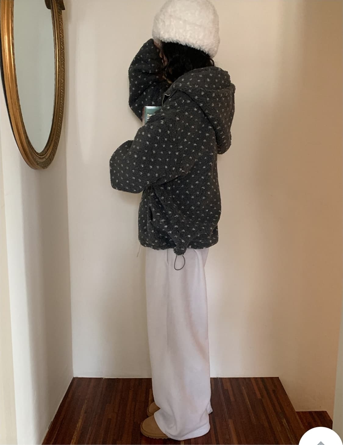 하트 도트 양털 뽀글이 덤블 후드집업 상품이미지5