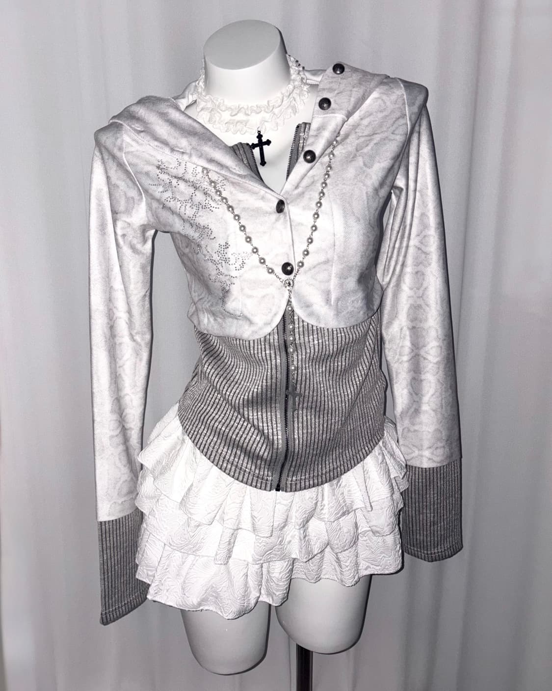 원석 진주 십자가 롱 레이어드 일본 고딕 펑크 갸루 st 목걸이 상품이미지5