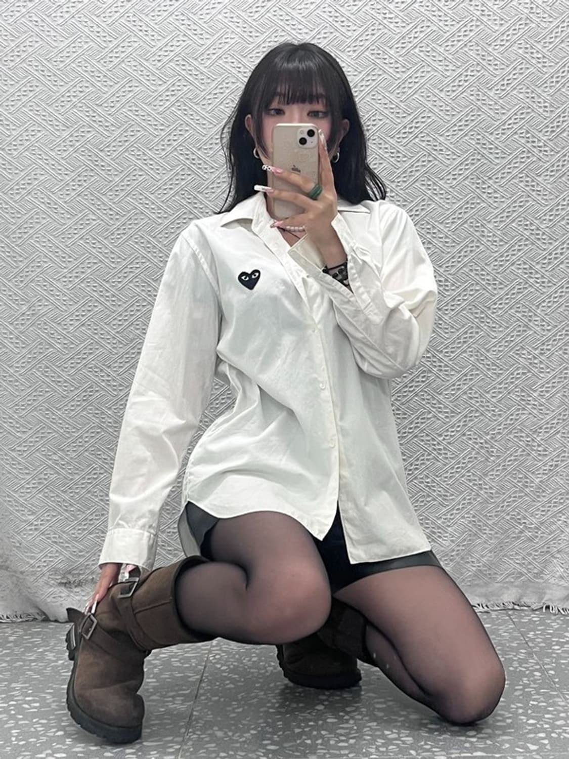 꼼데가르송 빈티지 키치 하트와펜 화이트 크림 셔츠 M C11412 상품이미지1